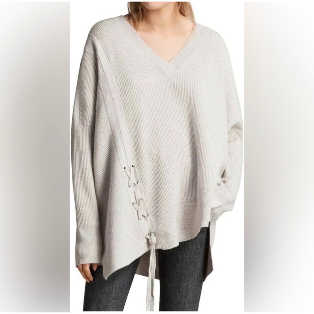 AllSaints Able Laced Wool Cashmere Oversized V-Neck Sweater M/L